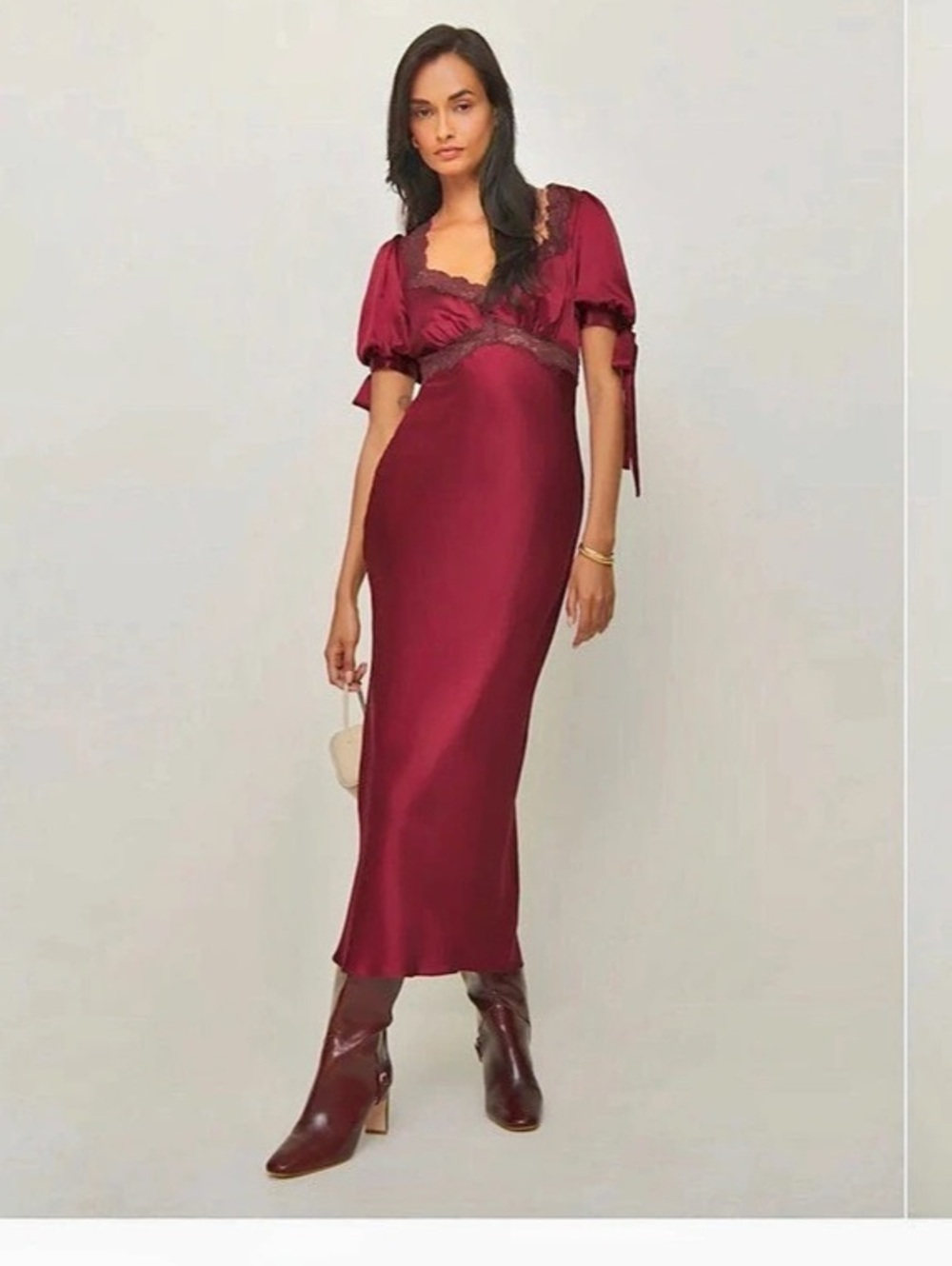 Reformation Stella Silk Dress Silk Maxi Dress in Burgundy